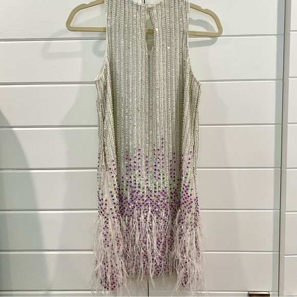 Taylor Swift Dress Allegra White Beaded & Feather Embellished Mini - Picture 6 of 8